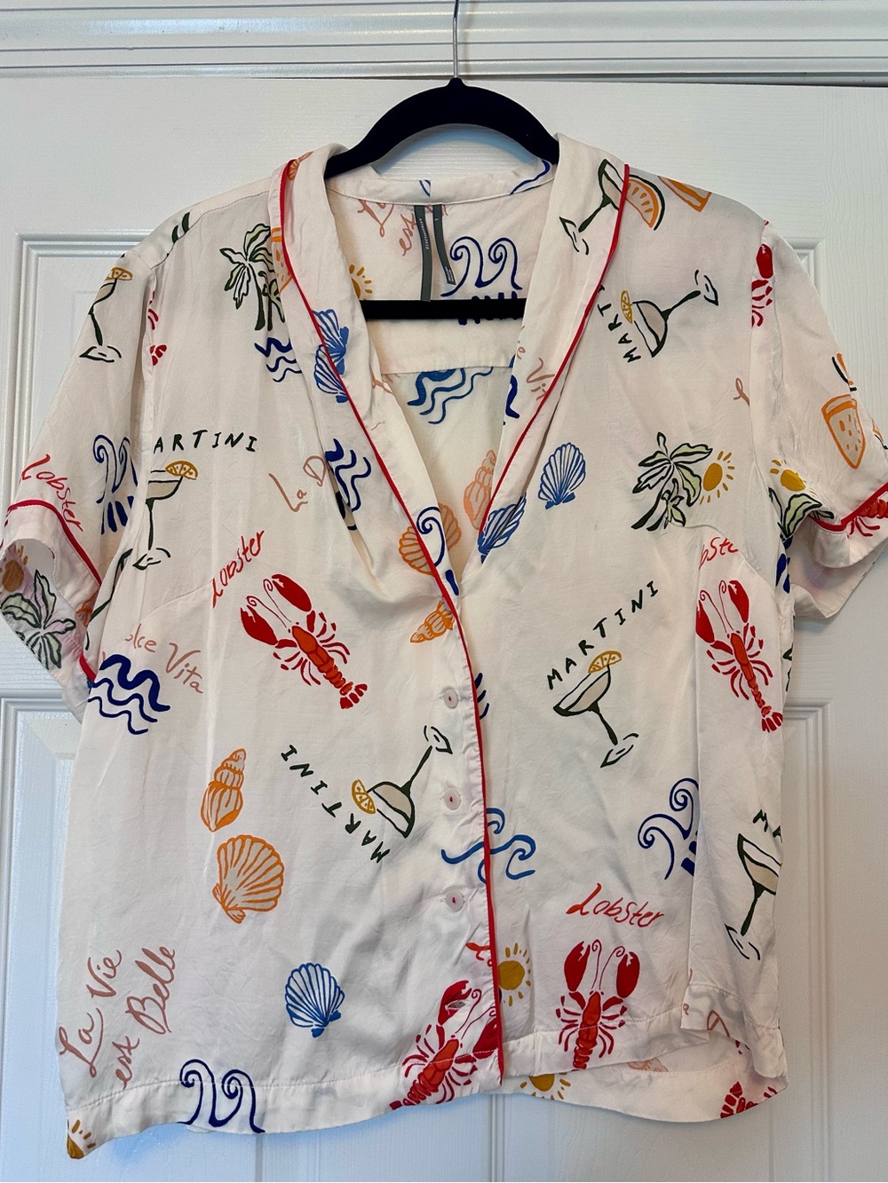 Anthropologie Short-Sleeve Button-Up with Nautical Print - Size Large